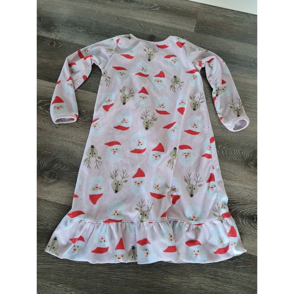 Carters Girls Pink Santa Reindeer Fleece Pajama Sleep Dress Size 6-7 #4